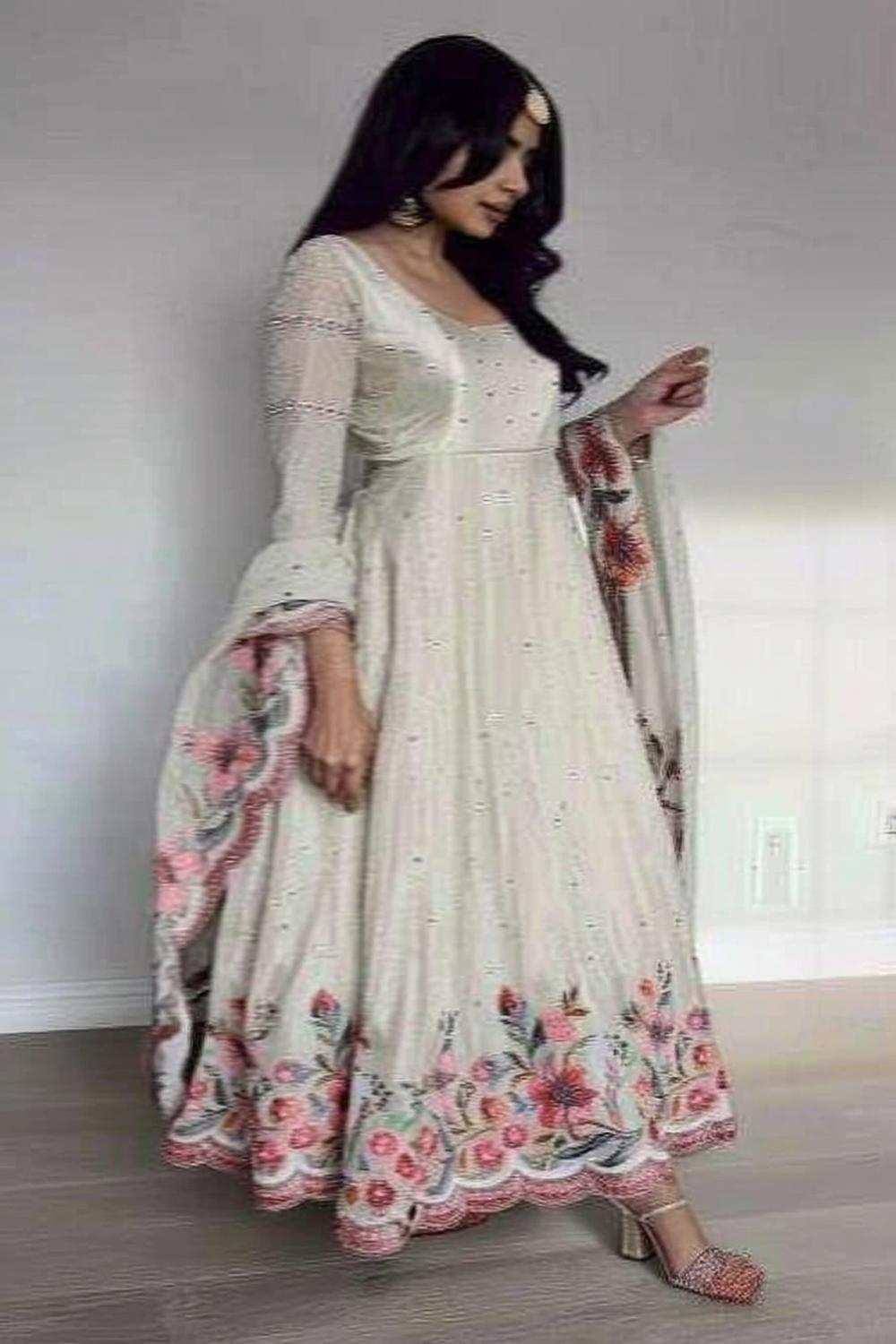 Florales Anarkali in Weiß