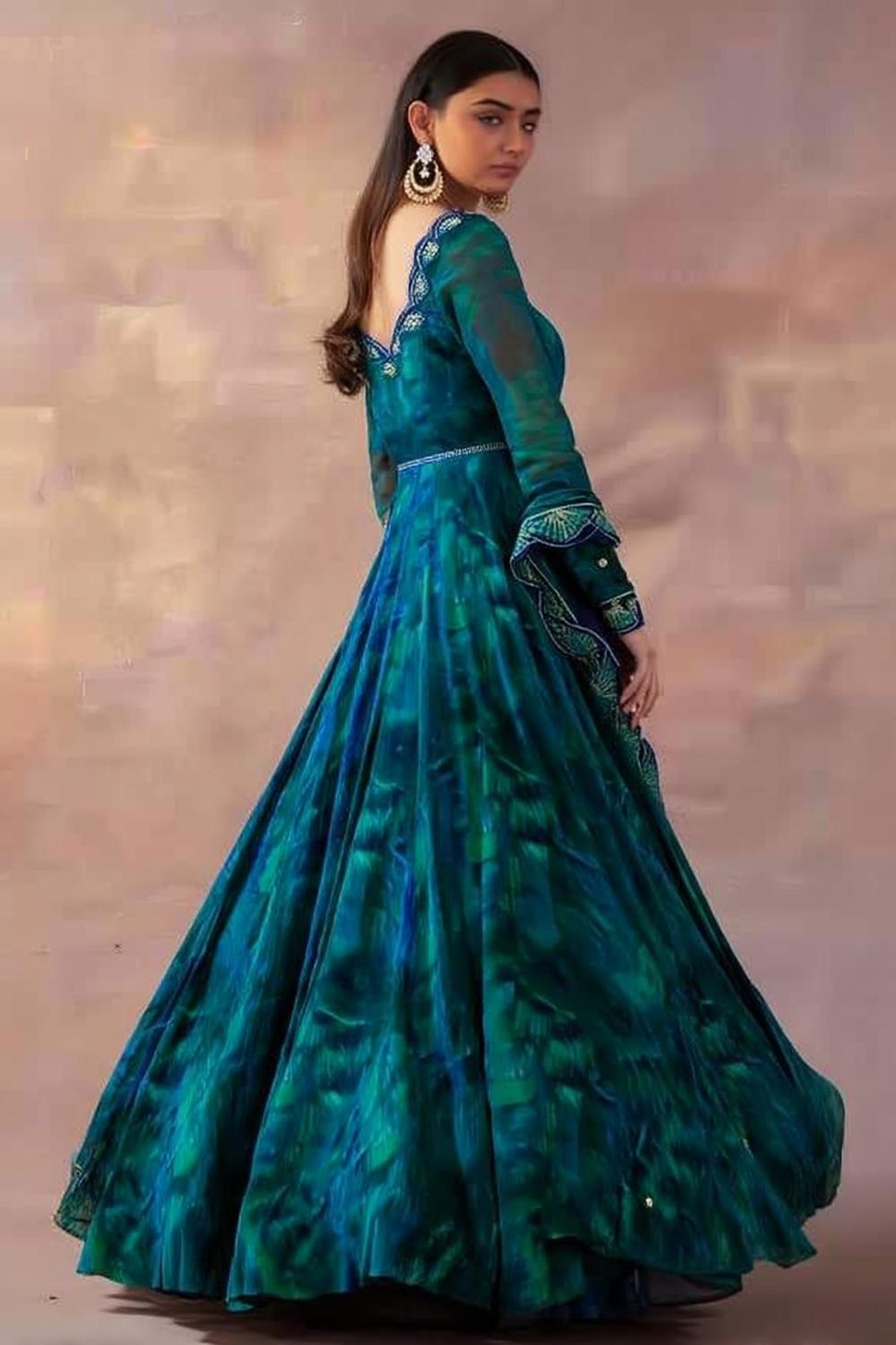 Türkis-blaues Batik Anarkali
