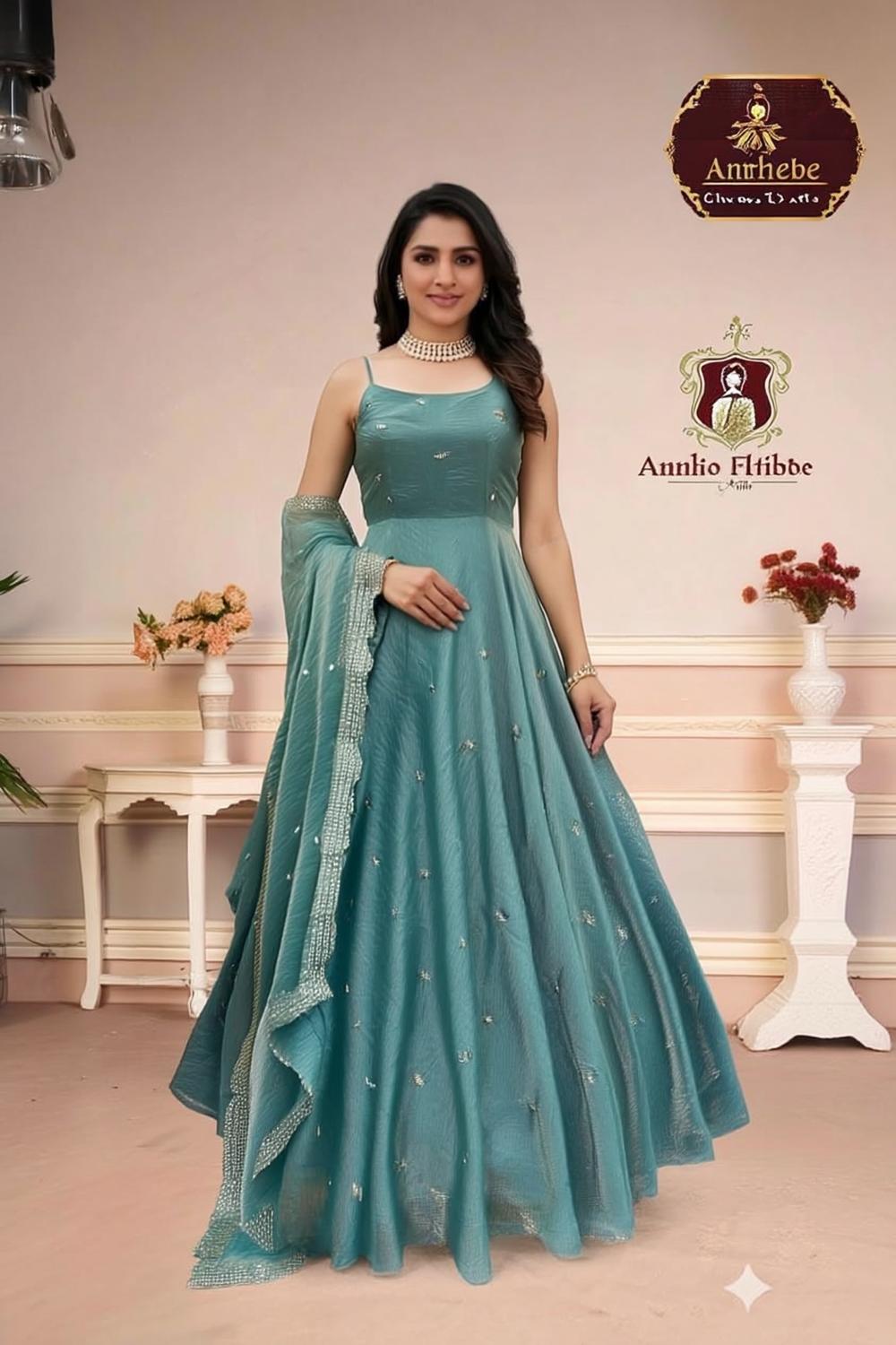 Türkises Anarkali Trägerkleid