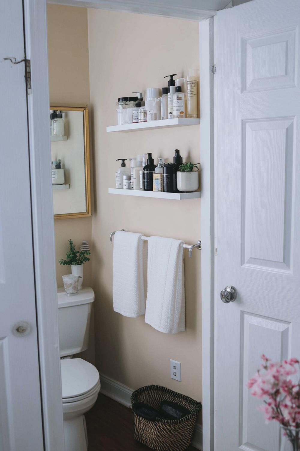 27. Badezimmer Deko Ideen klein: Hängeregal über der Tür für seltene Vorräte
