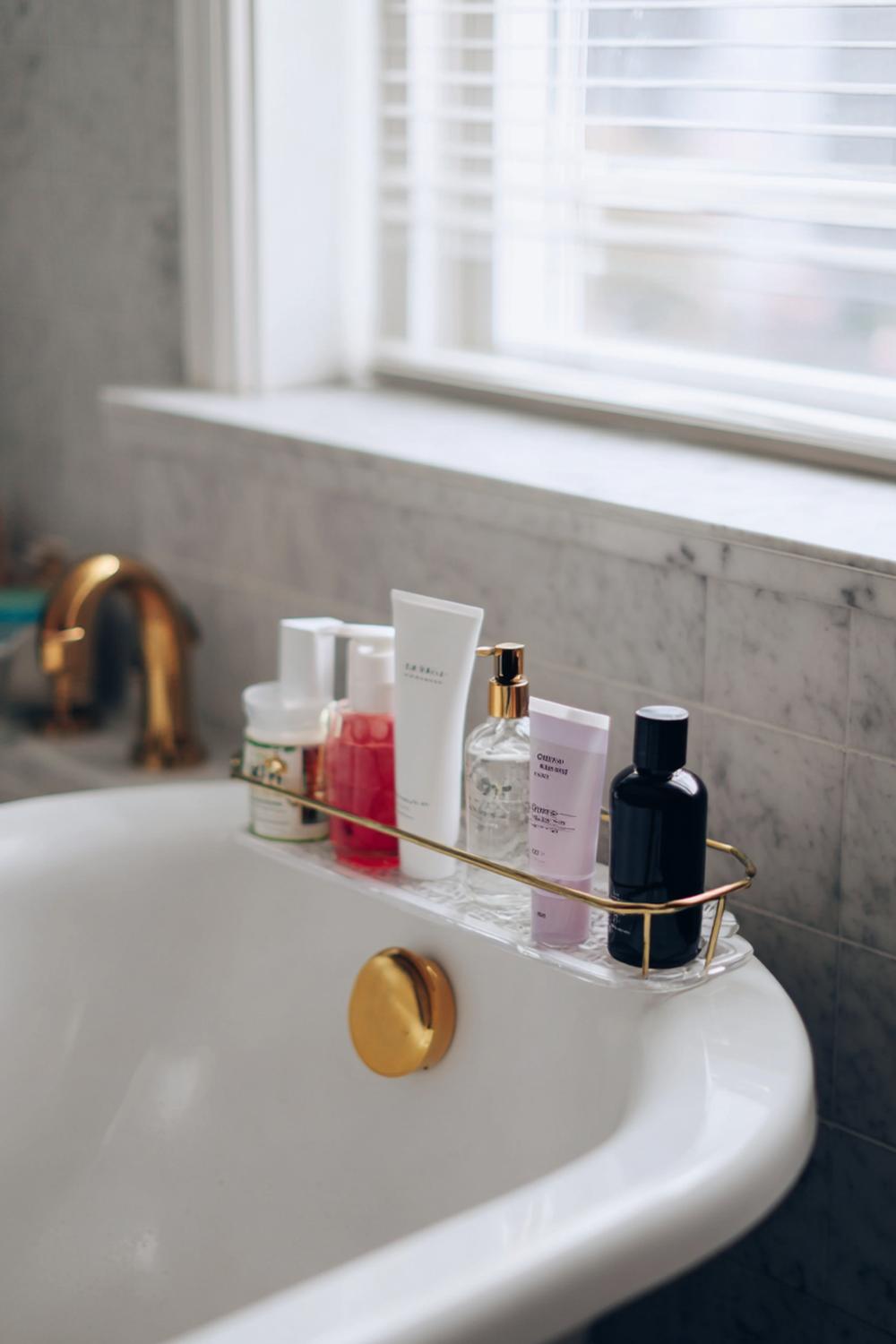 17. Badezimmer Organisation ohne Bohren mit schmalem Wannenbrett für Badrituale