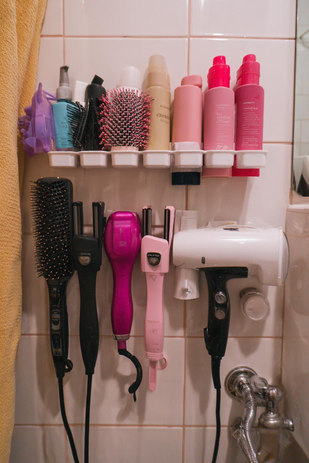 20. Badezimmer Organisation ohne Bohren mit Kabelclips für Föhn und Glätteisen