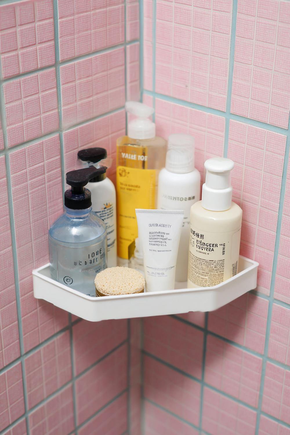 21. Badezimmer Organisation ohne Bohren mit klebbarer Eckablage für Rasur in der Dusche