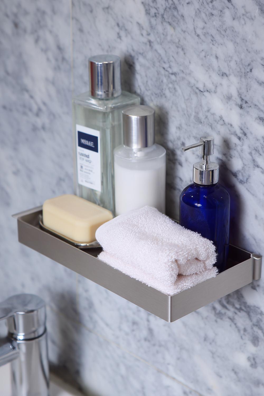 3. Badezimmer Organisation ohne Bohren mit klebbarer Wandablage aus gebürstetem Edelstahl