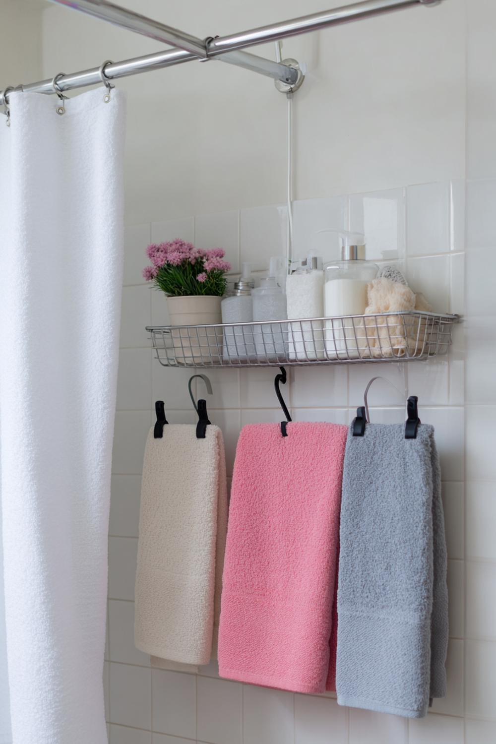 8. Badezimmer Organisation ohne Bohren mit Klemmsystem-Duschstange für Hängekörbe