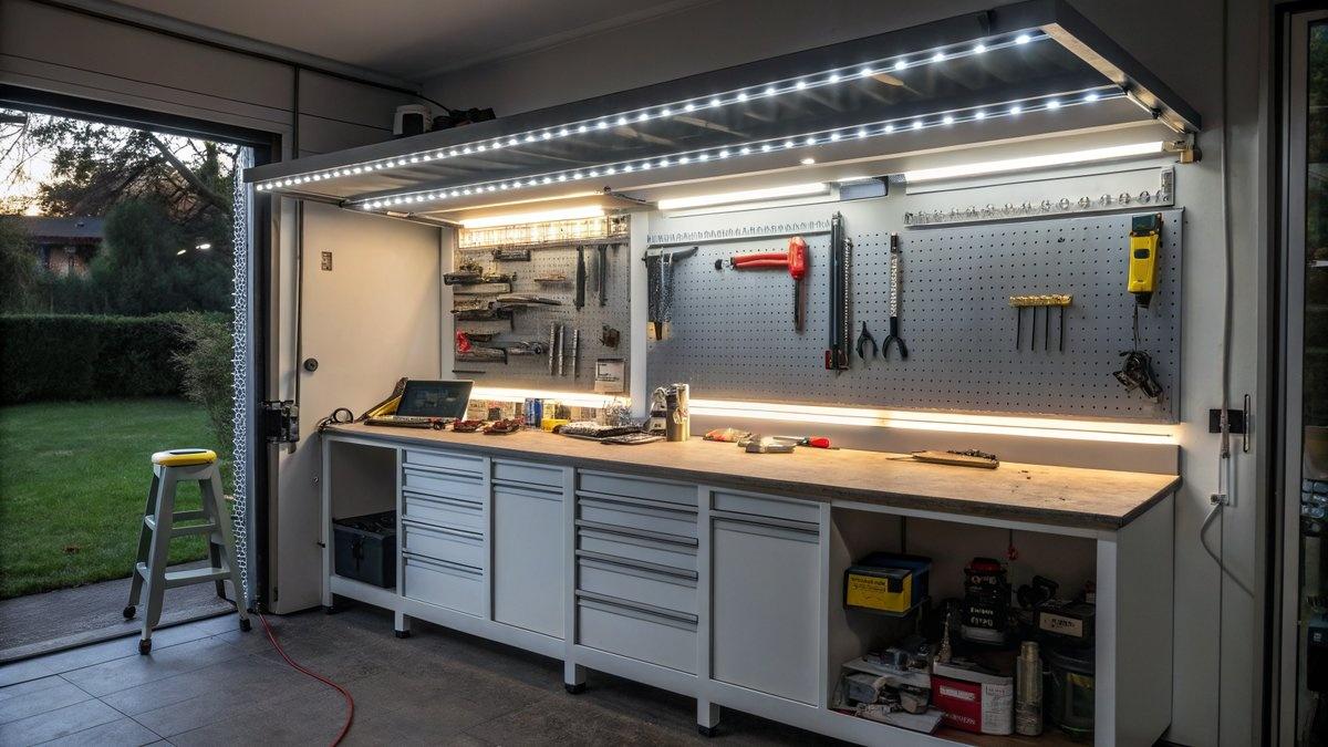 Helle Werkstatt mit LED Licht