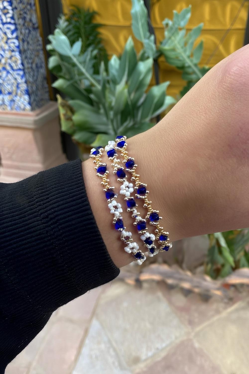 Elegante Perlenarmbänder Blau Gold