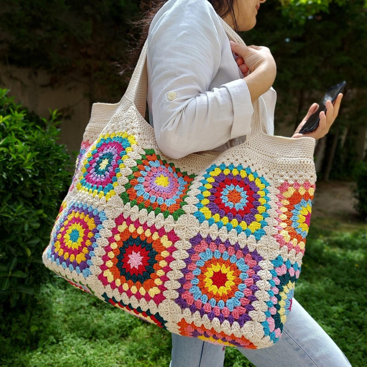 Bunte Granny Square Tasche