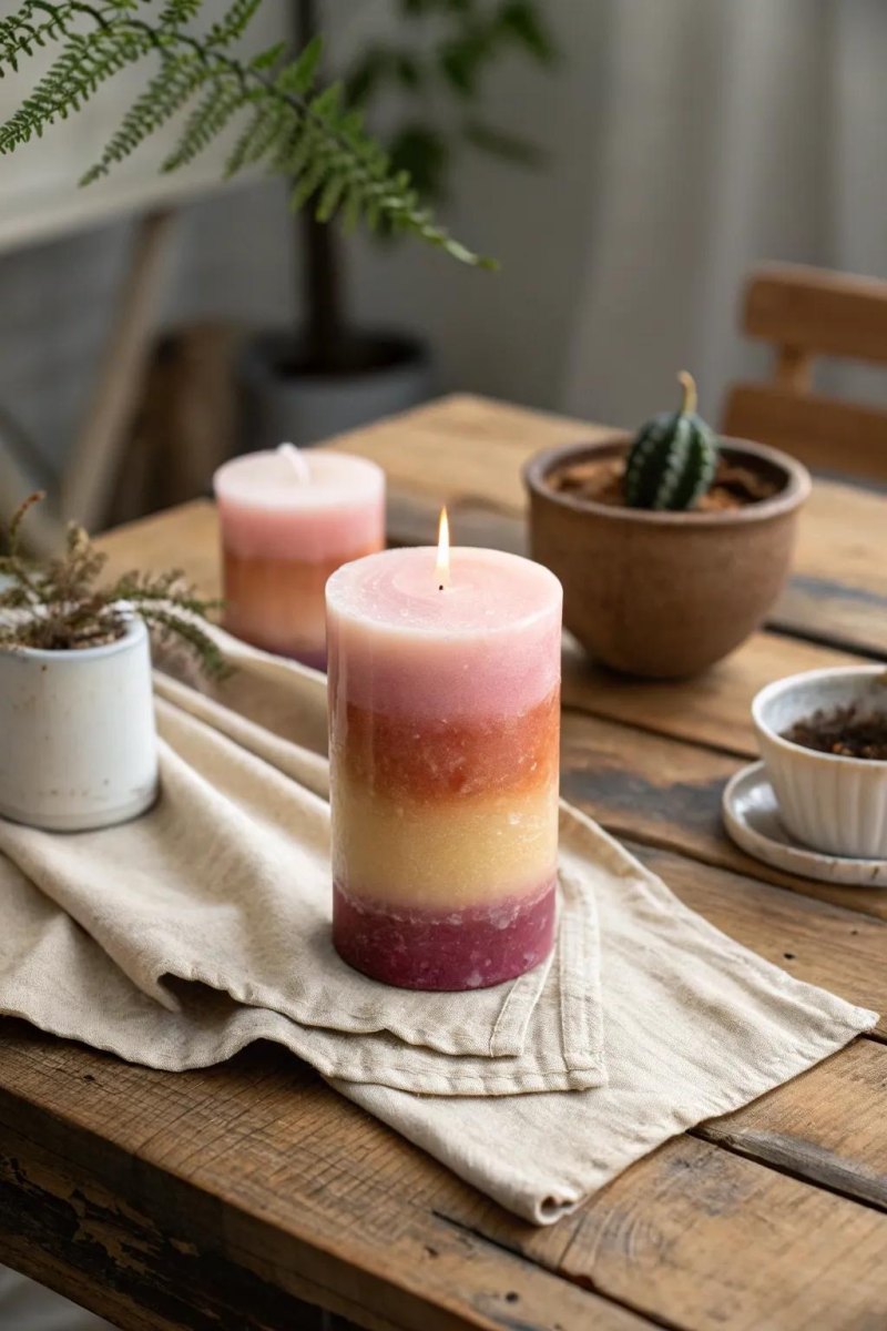 Bunte Schichtkerze mit Farbverlauf