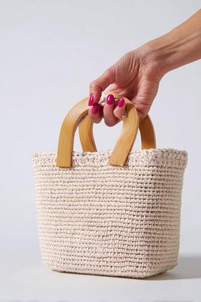 19. Strukturierte Korbtasche in crochet bag tutorials step by step mit Jute-Seil und Holzgriffen