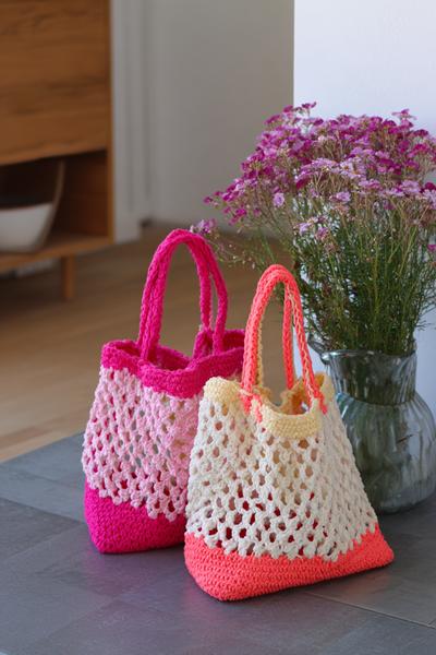1. Marktbeutel im Netzlook mit crochet bags free patterns und Baumwollgarn