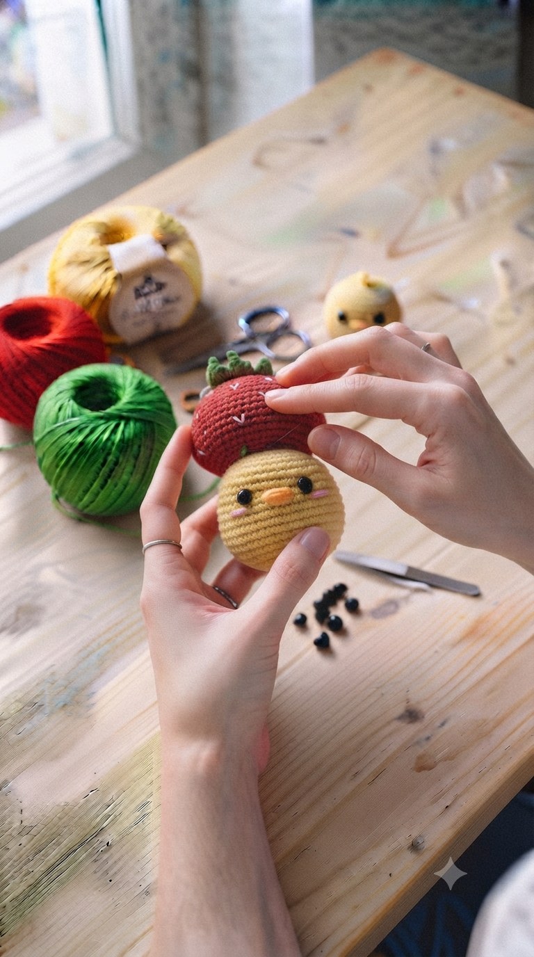 10. Letzter Schliff for Crochet chick in strawberry hat 🍓😊 ideas