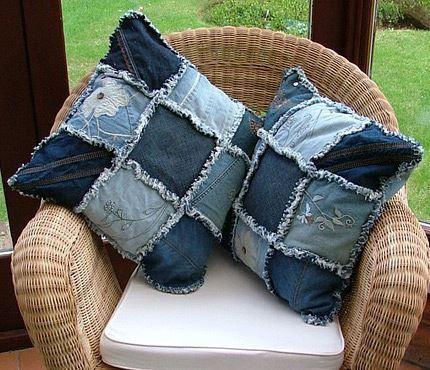 Patchwork Kissen aus Jeansstoff