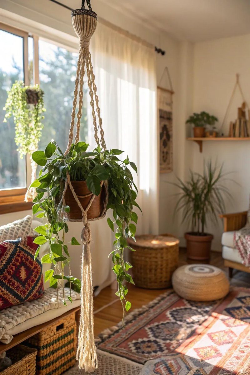 Gemütlicher DIY Makramee Pflanzenhänger