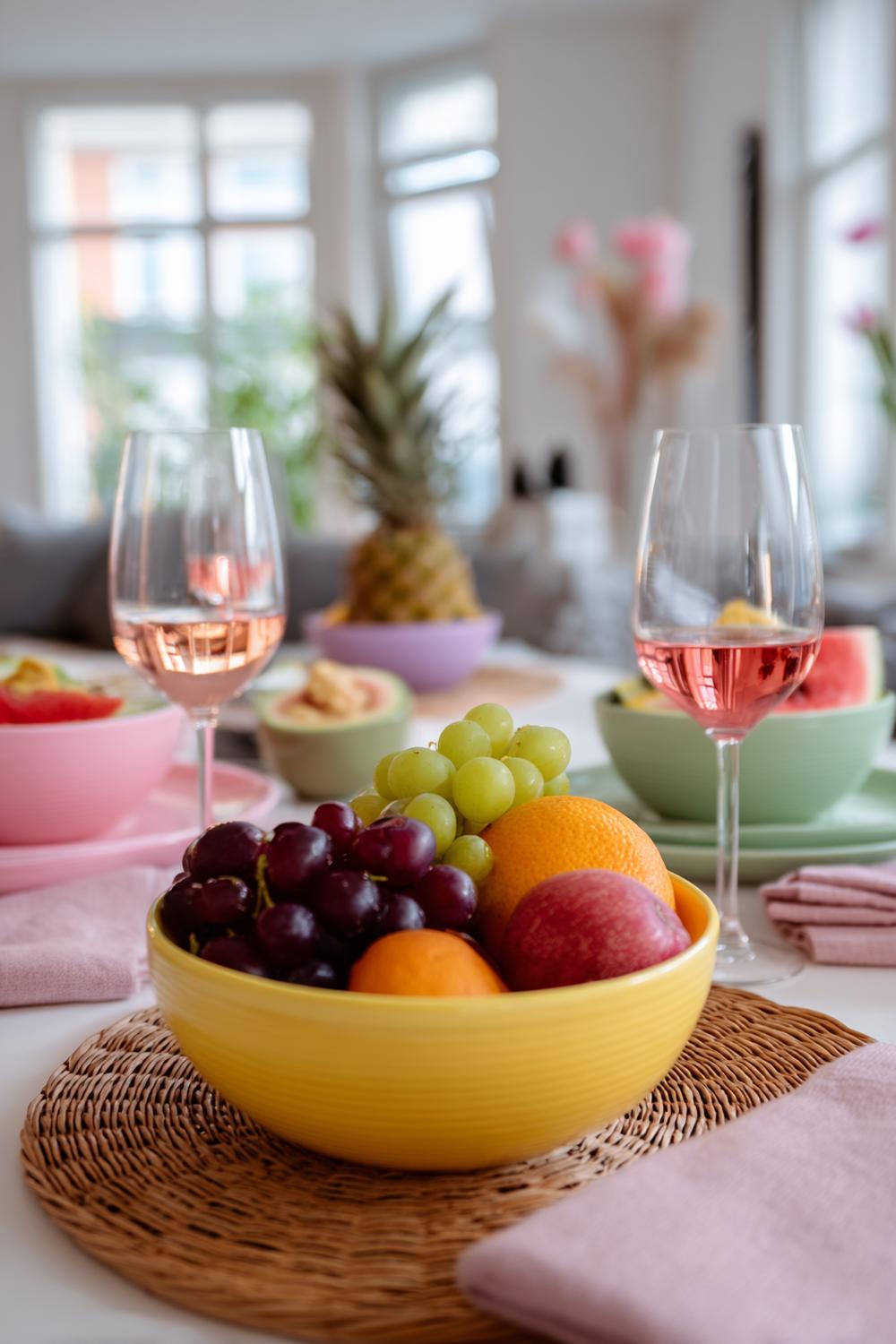 4. Esstisch Deko Alltag einfach mit Obstschale als farbiger Blickfang