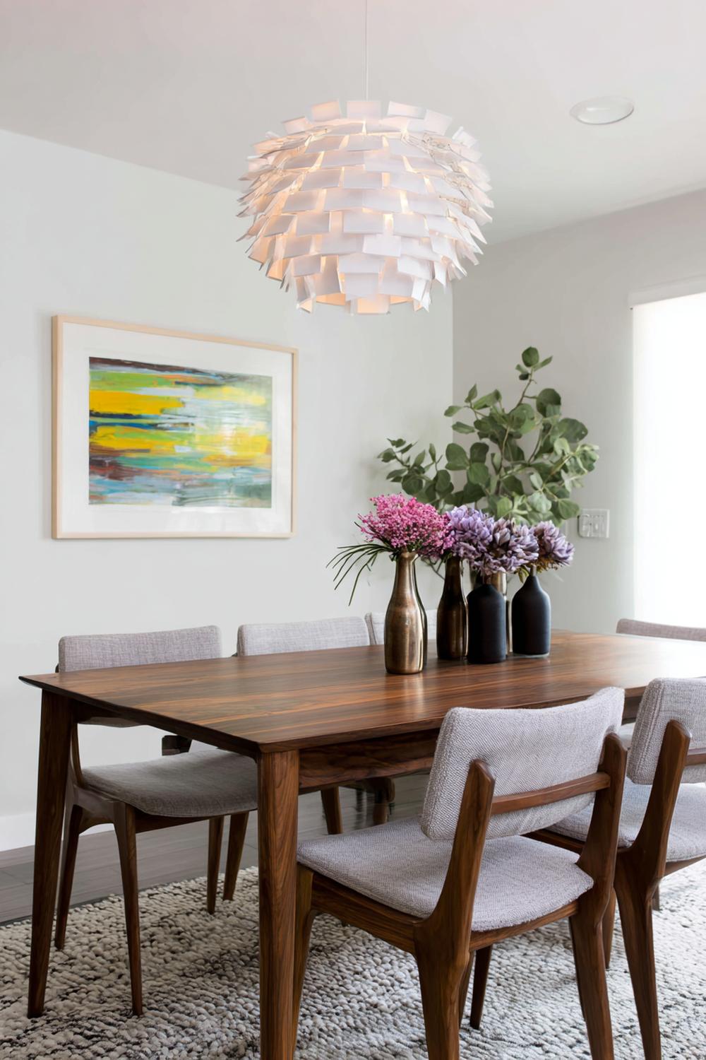 3. Esszimmer Deko Ideen Modern: Statement-Pendelleuchte über dem Esstisch als Blickfang