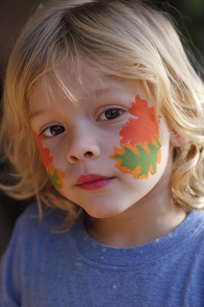 19. Kürbis-Wangenmotiv mit Blatt for face painting ideas for kids halloween ideas