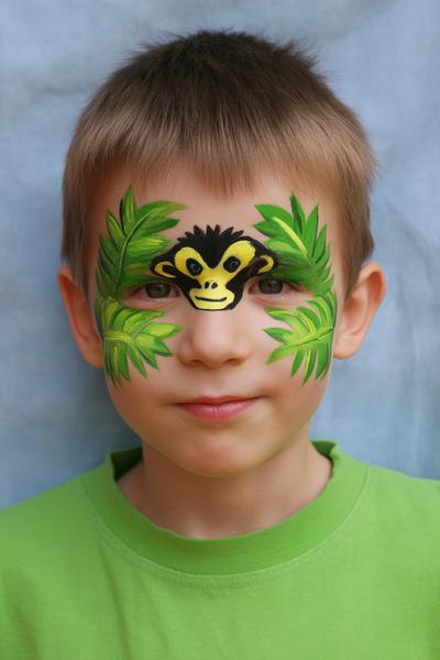 27. Dschungel-Affe mit Blätterrahmen for face painting ideas for kids monkey ideas