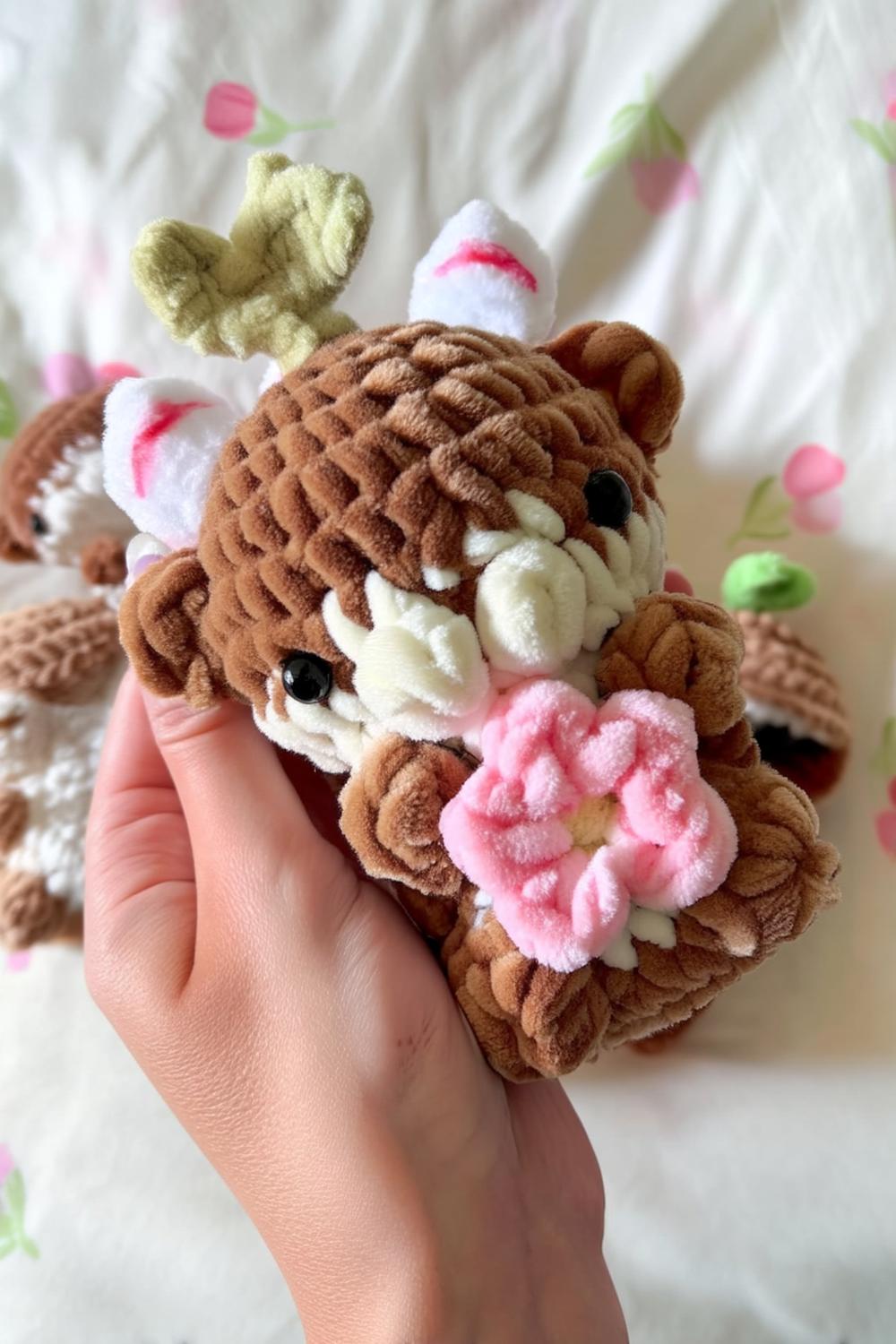 Gehäkelter Drache mit Blume
