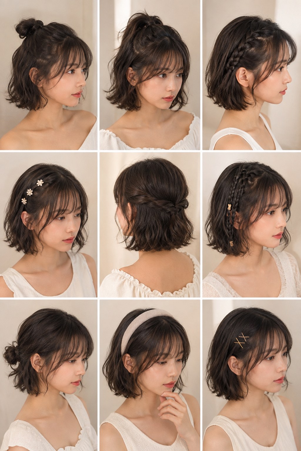 Neun Styling-Varianten an einem Bob liefern Ideen, wie du Frisuren kurze Haare täglich neu trägst.