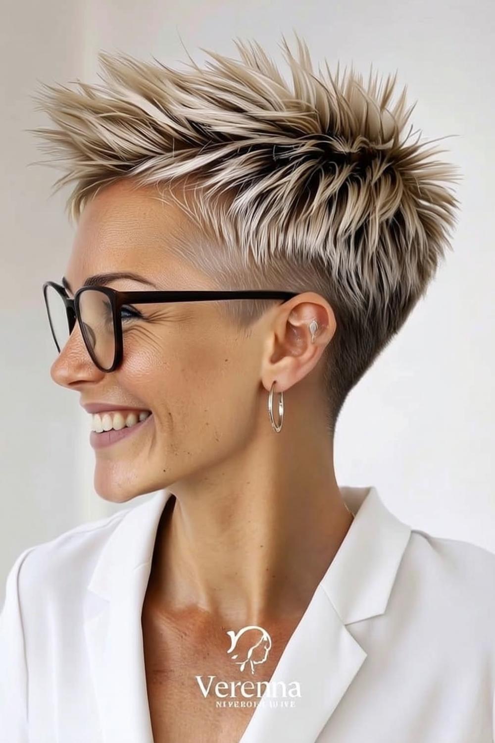 Blonder Pixie mit Sonnenbrille