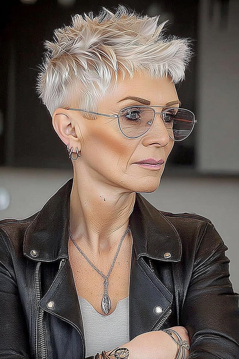 Pixie Cut mit Brille