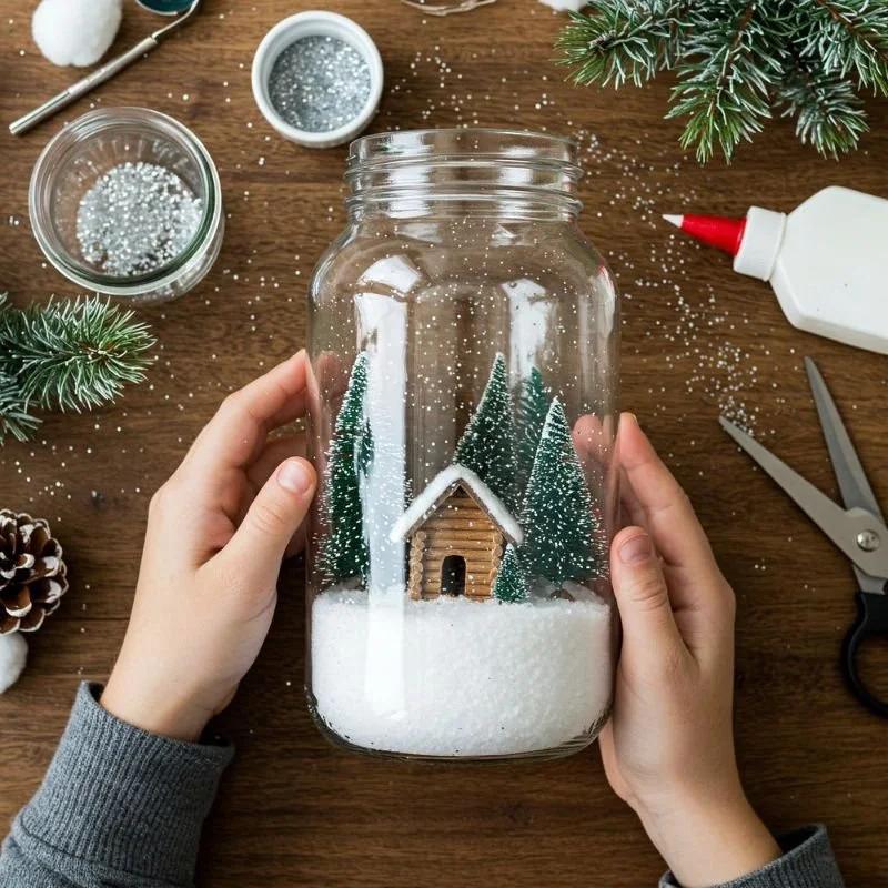 Frostige Glasdeko mit Wintermotiv
