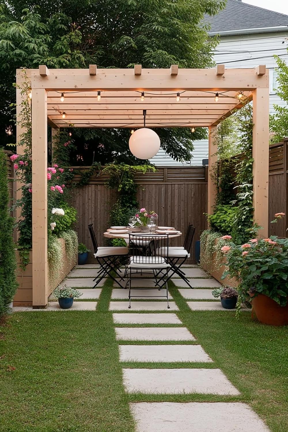 Moderne Pergola mit Essbereich