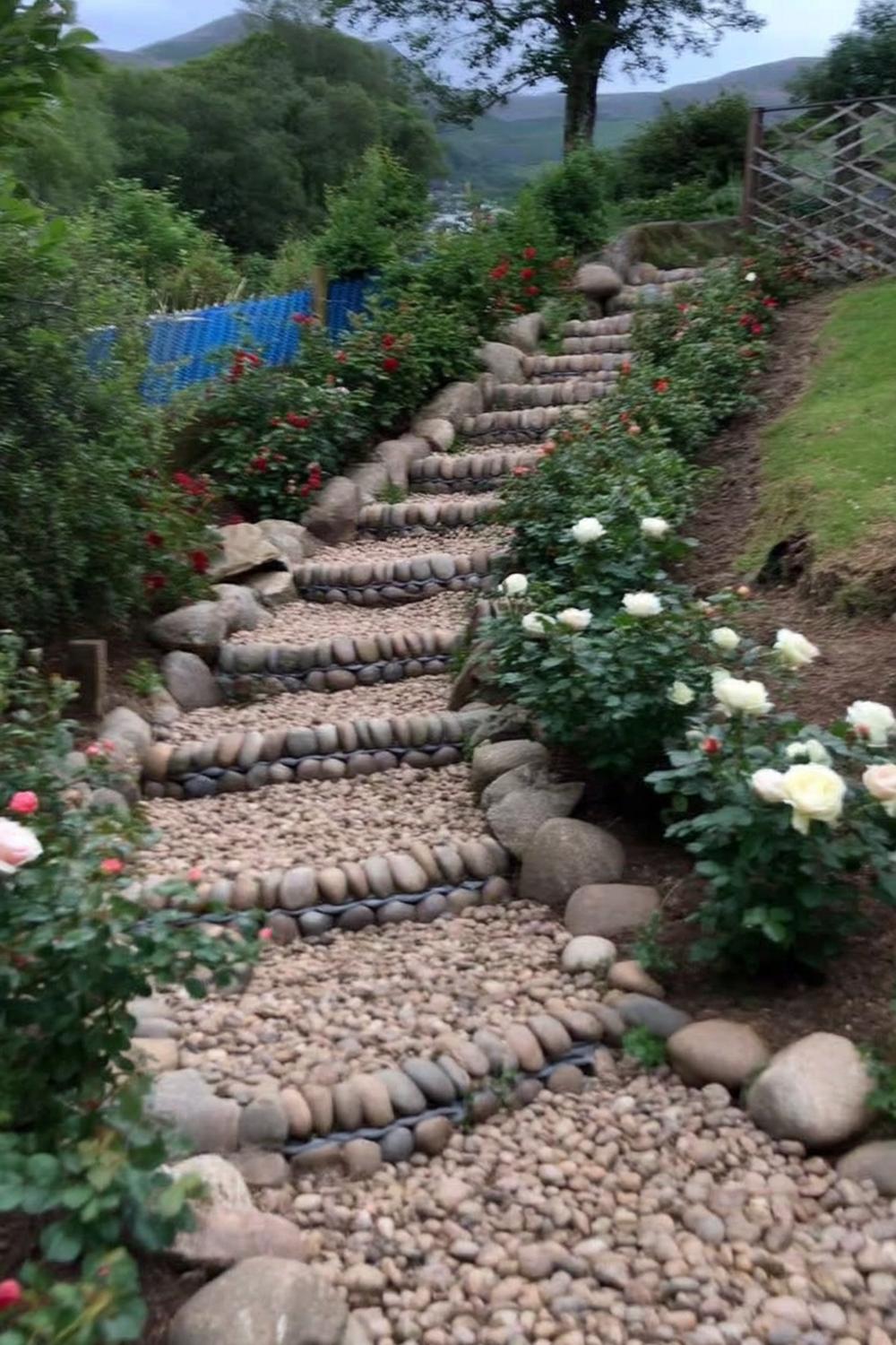 Natursteinweg mit Kieselstufen