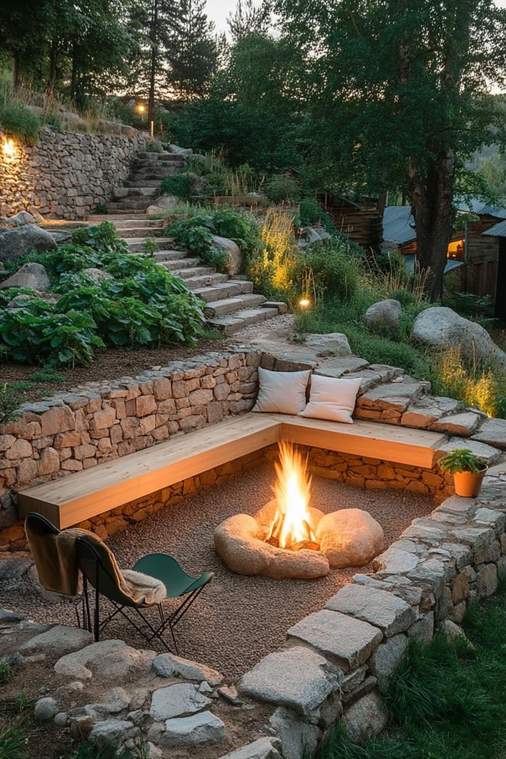 Rustikale Feuerstelle im Garten