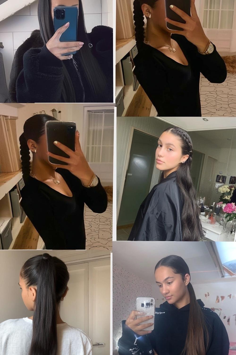 Glatte Haare mit weißer Schleife