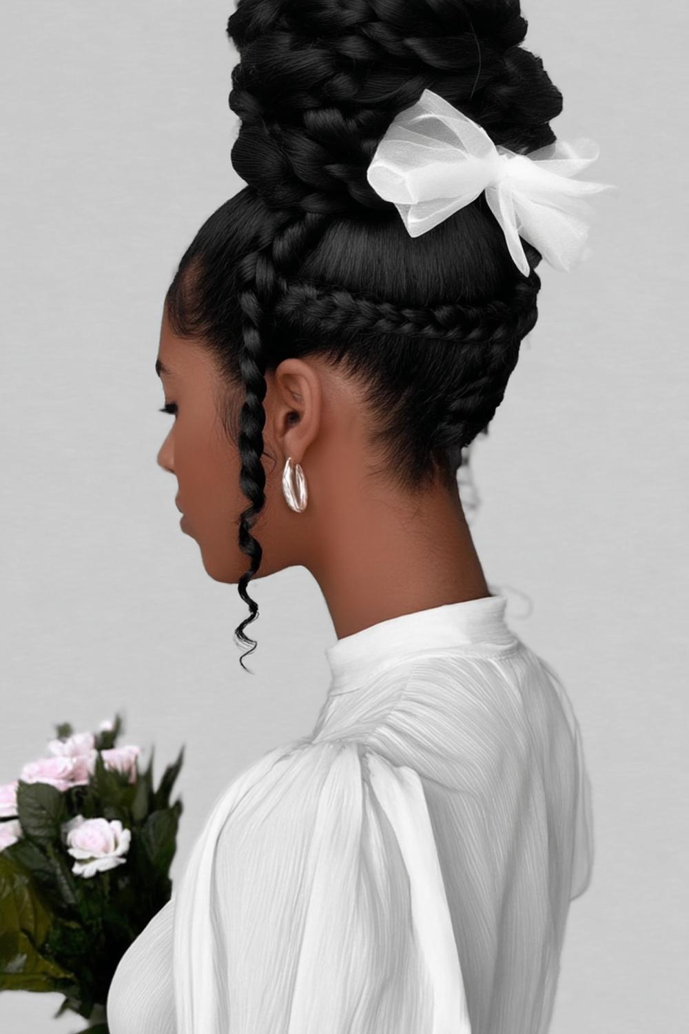 Kunstvolle Flechtfrisur mit Schleife