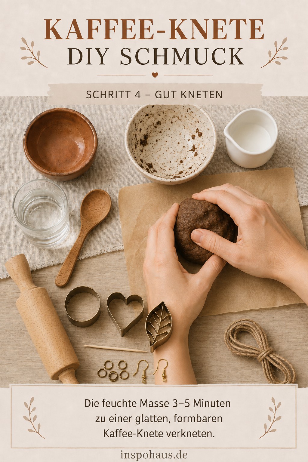 Die feuchte Masse wird für den Kaffee-Knete DIY Schmuck zu einer glatten, formbaren Kugel verknetet