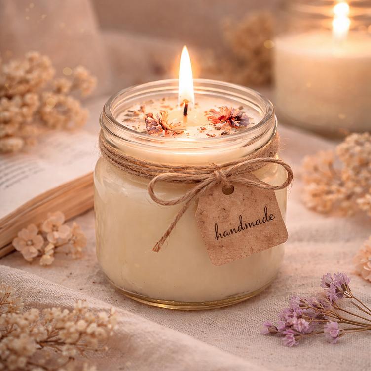 Kerzenglas mit Naturdekoration