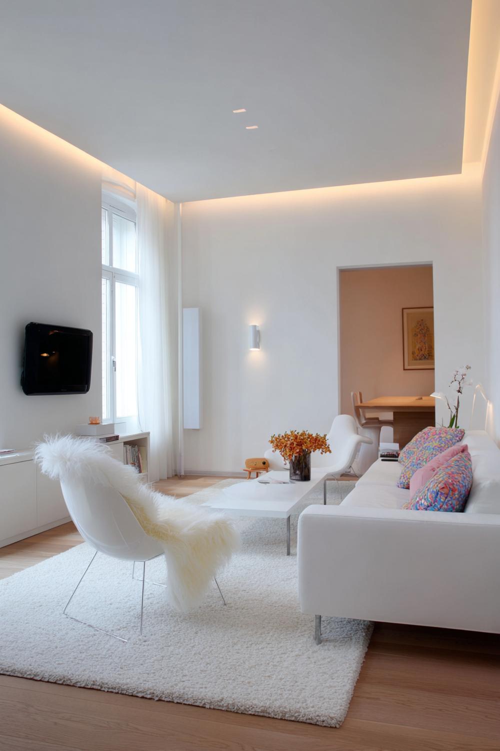 9. Kleines Wohnzimmer einrichten Idee: Minimalistische Beleuchtung mit Wandleuchten und warmen Lichtinseln