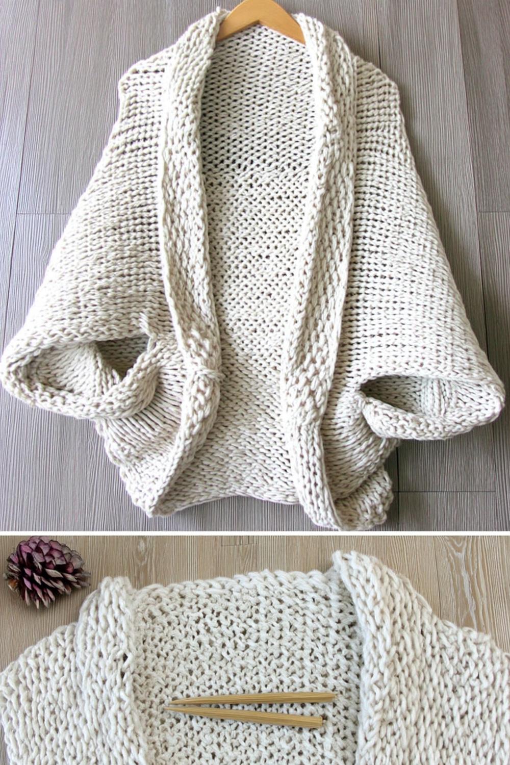 Weißer Cocoon-Cardigan mit Zöpfen