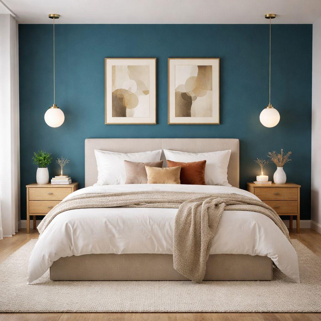 Farbige Schlafzimmerwand mit Bett