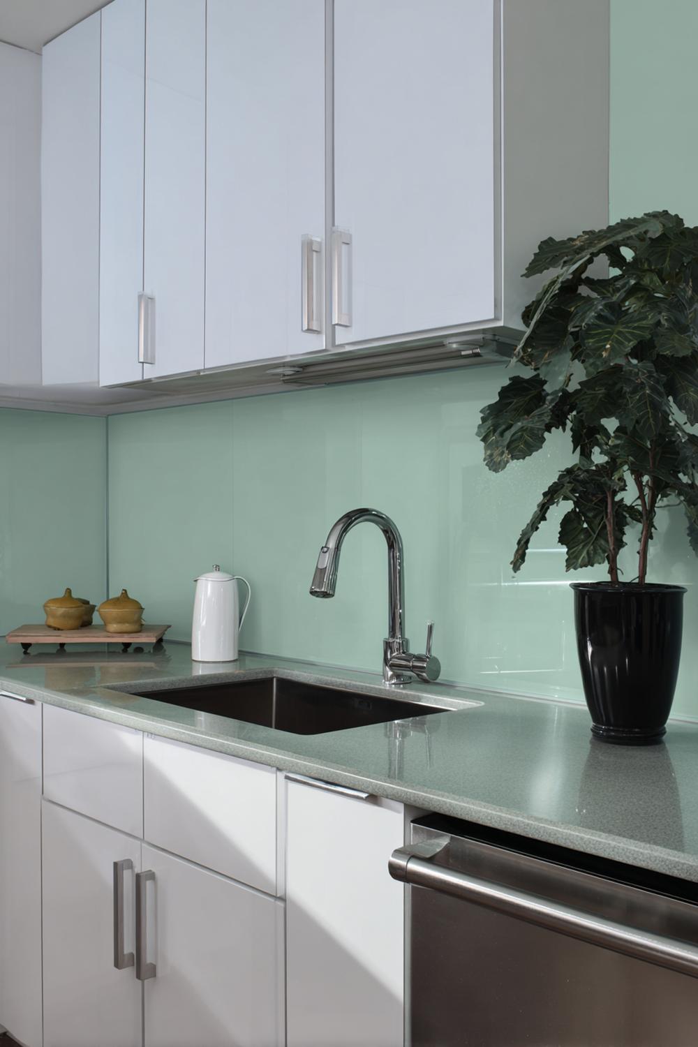 14. Küchenrückwand mit farbigem Acrylglas in Salbeigrün