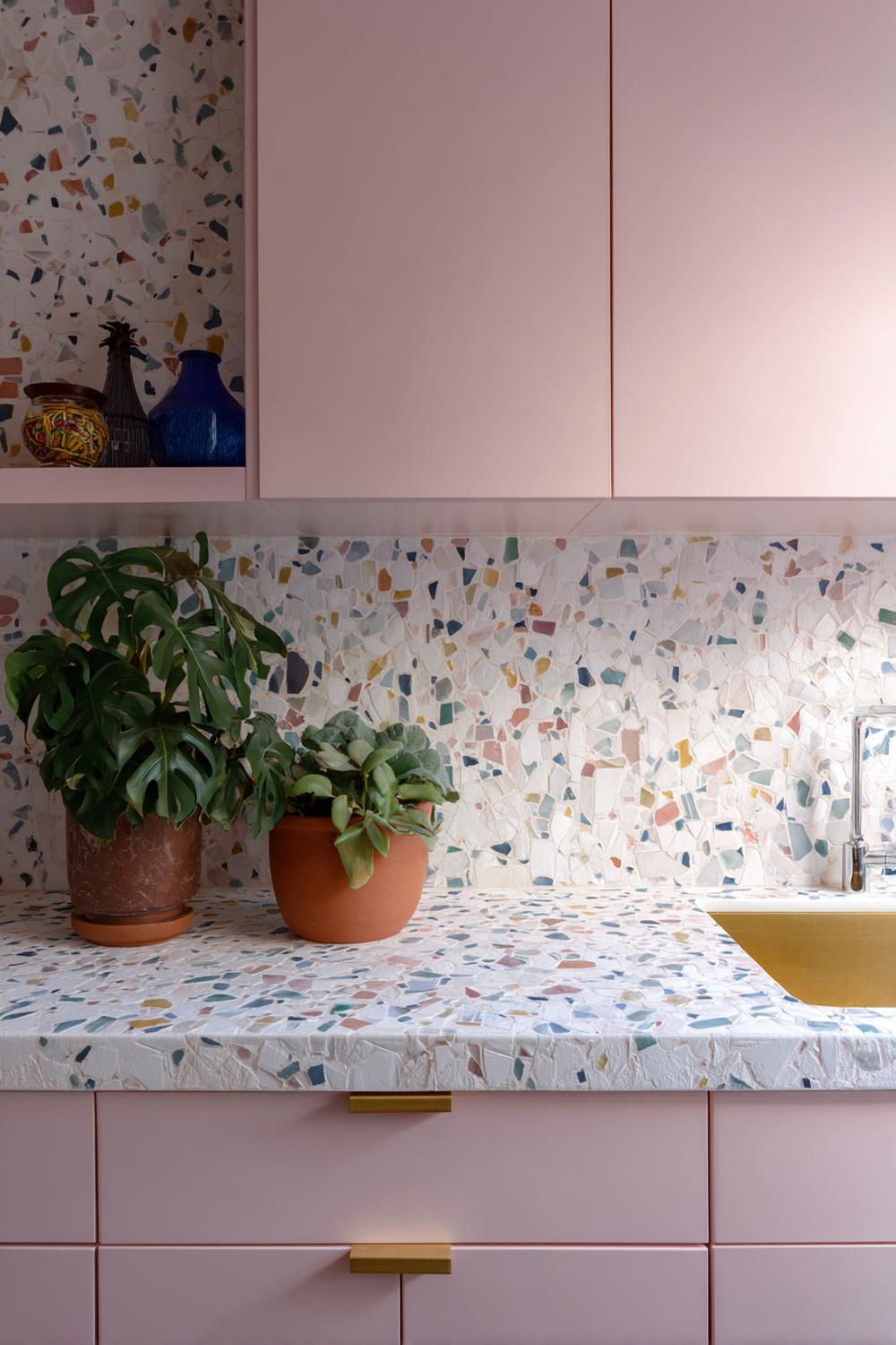 3. Küchenrückwand aus Vinyl in Terrazzo-Design mit Pastellchips