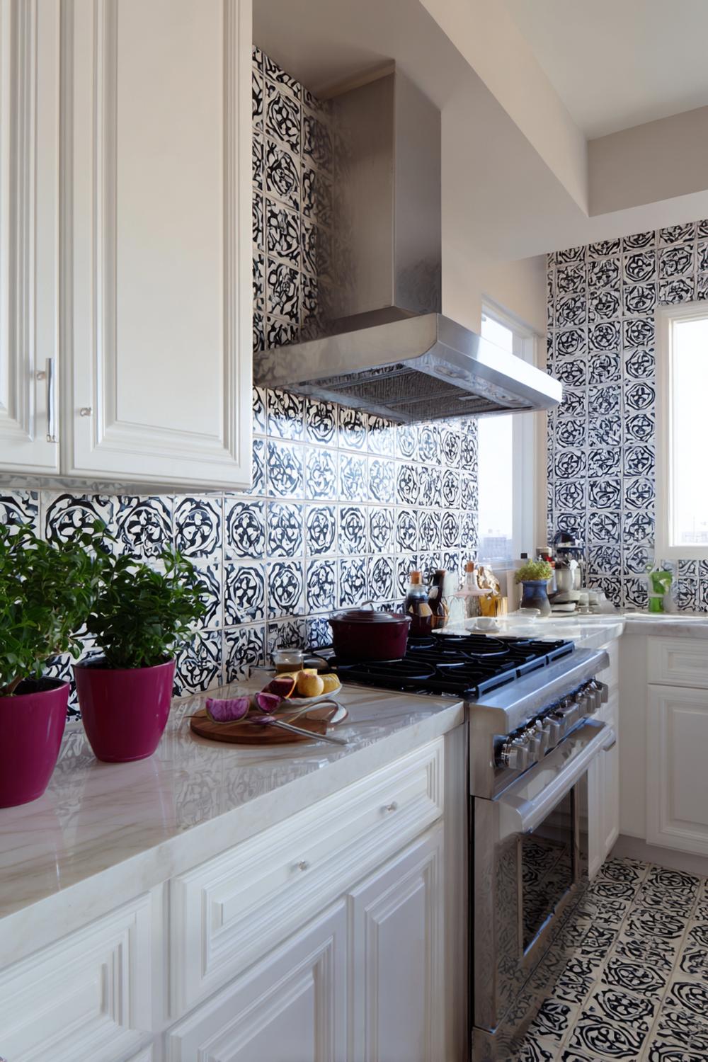 9. Küchenrückwand mit Stencil-Muster im portugiesischen Fliesenstil