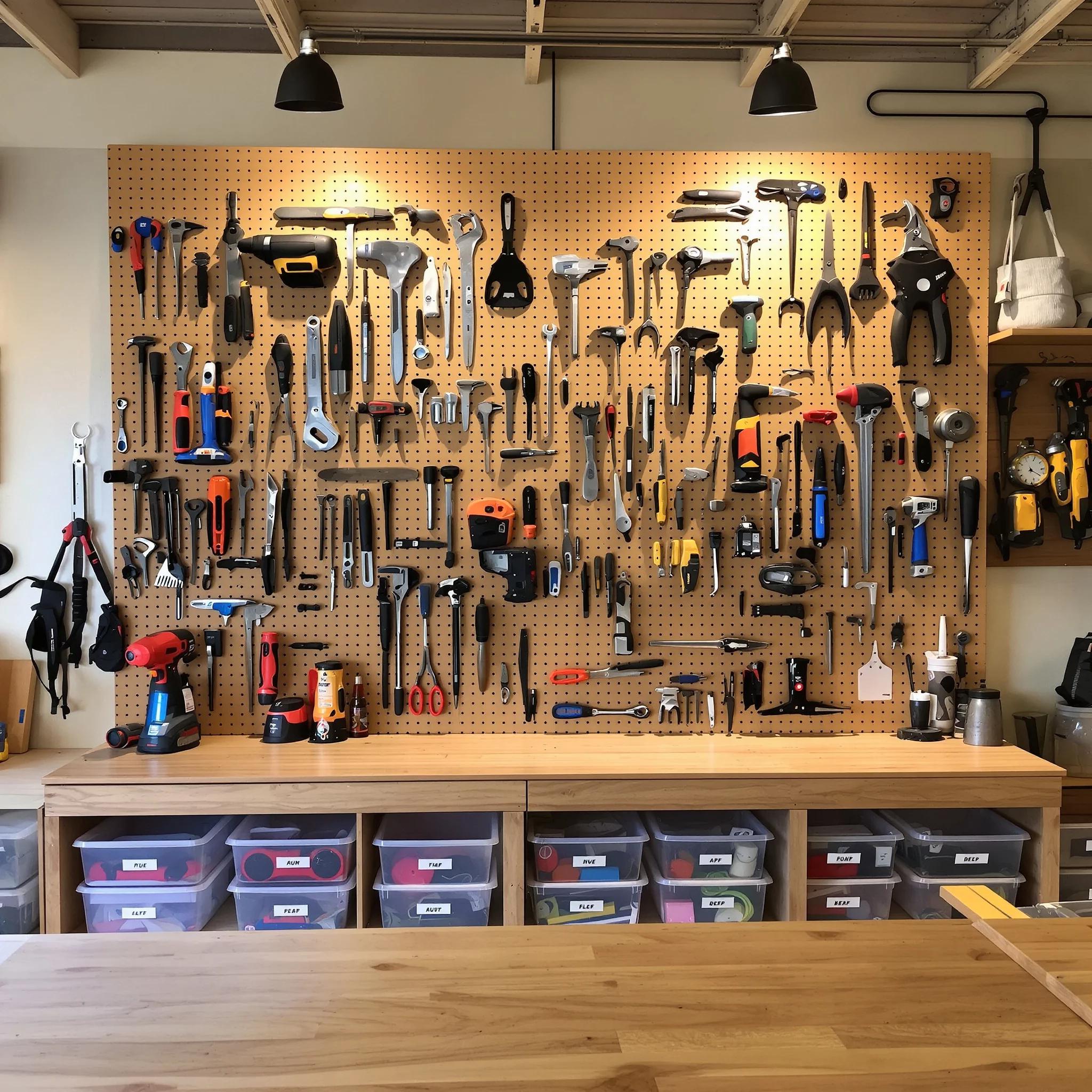 Lochplatte mit Werkzeugen an Wand
