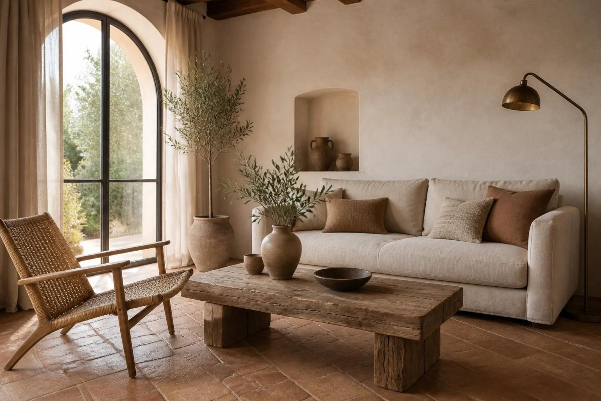 Mediterrane Wand mit Naturmaterialien
