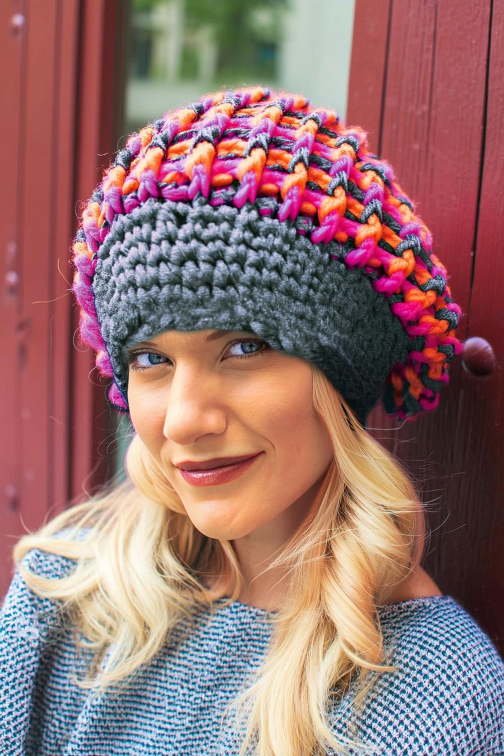 Farbenfrohe Slouch-Beanie