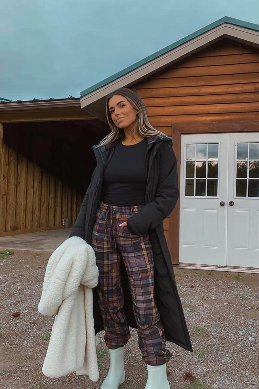 Karierter Wintermantel Look