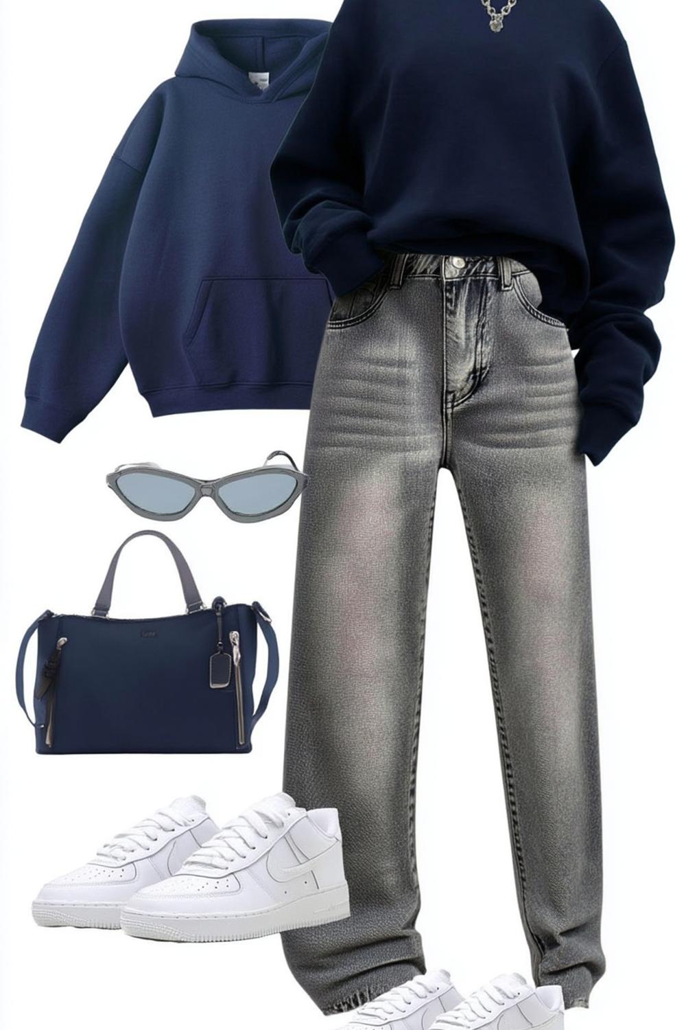 Navy Hoodie Entspannt