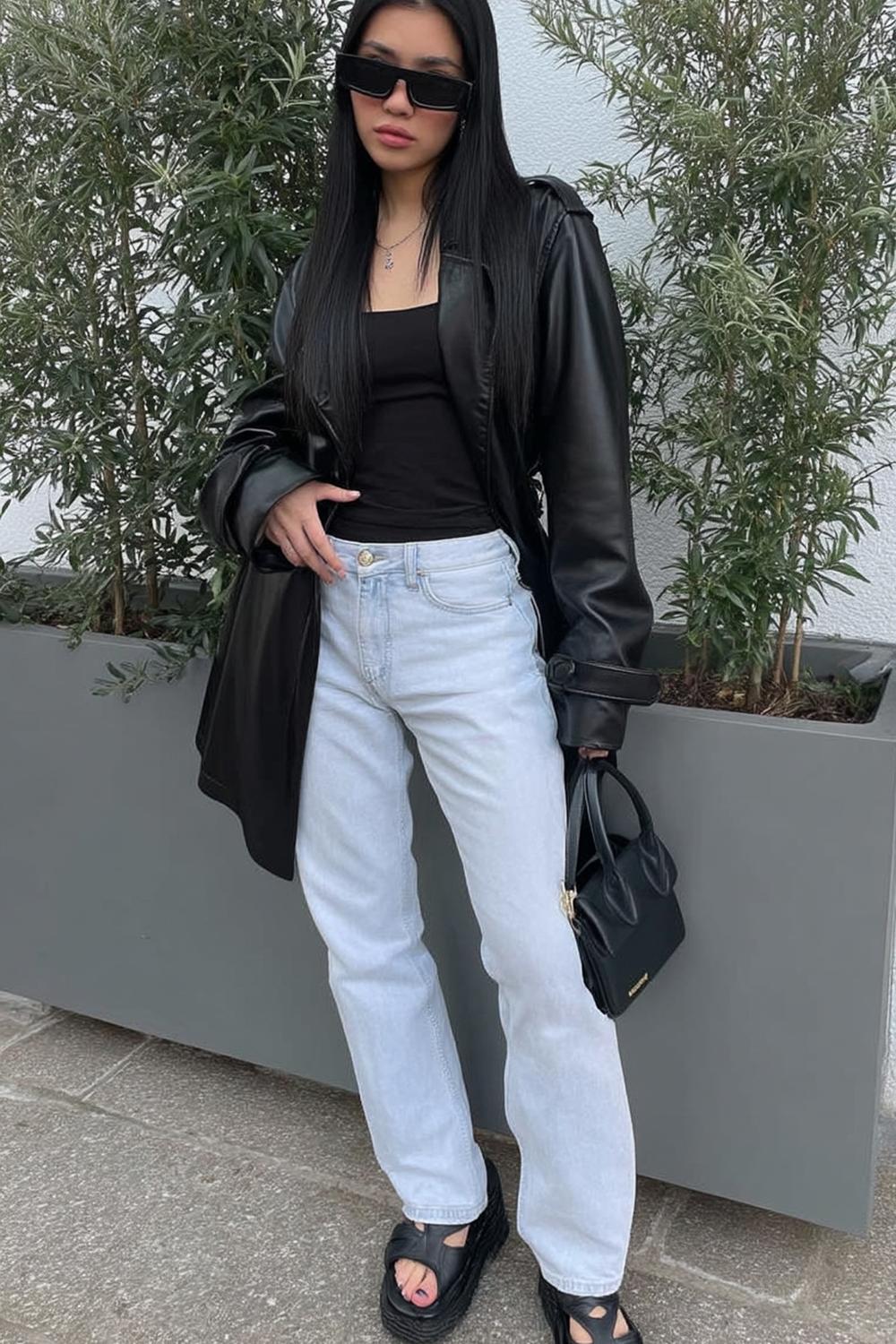 Schwarzer Lederjacken Style