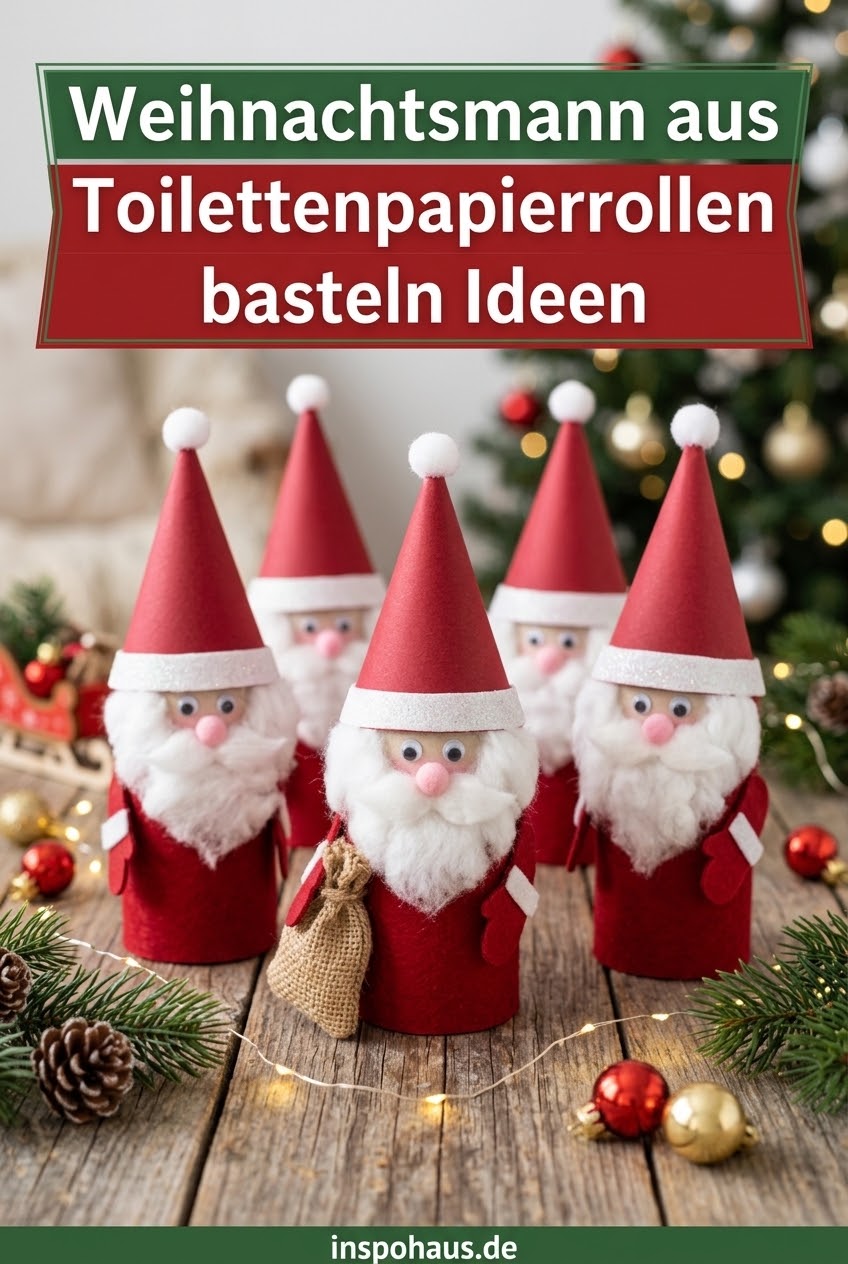 Weihnachtsmann aus Toilettenpapierrollen basteln Ideen