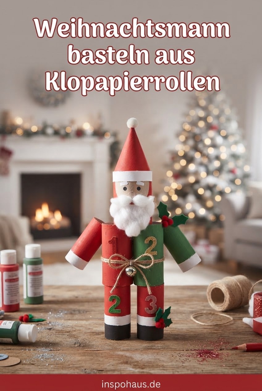 Weihnachtsmann basteln aus Klopapierrollen