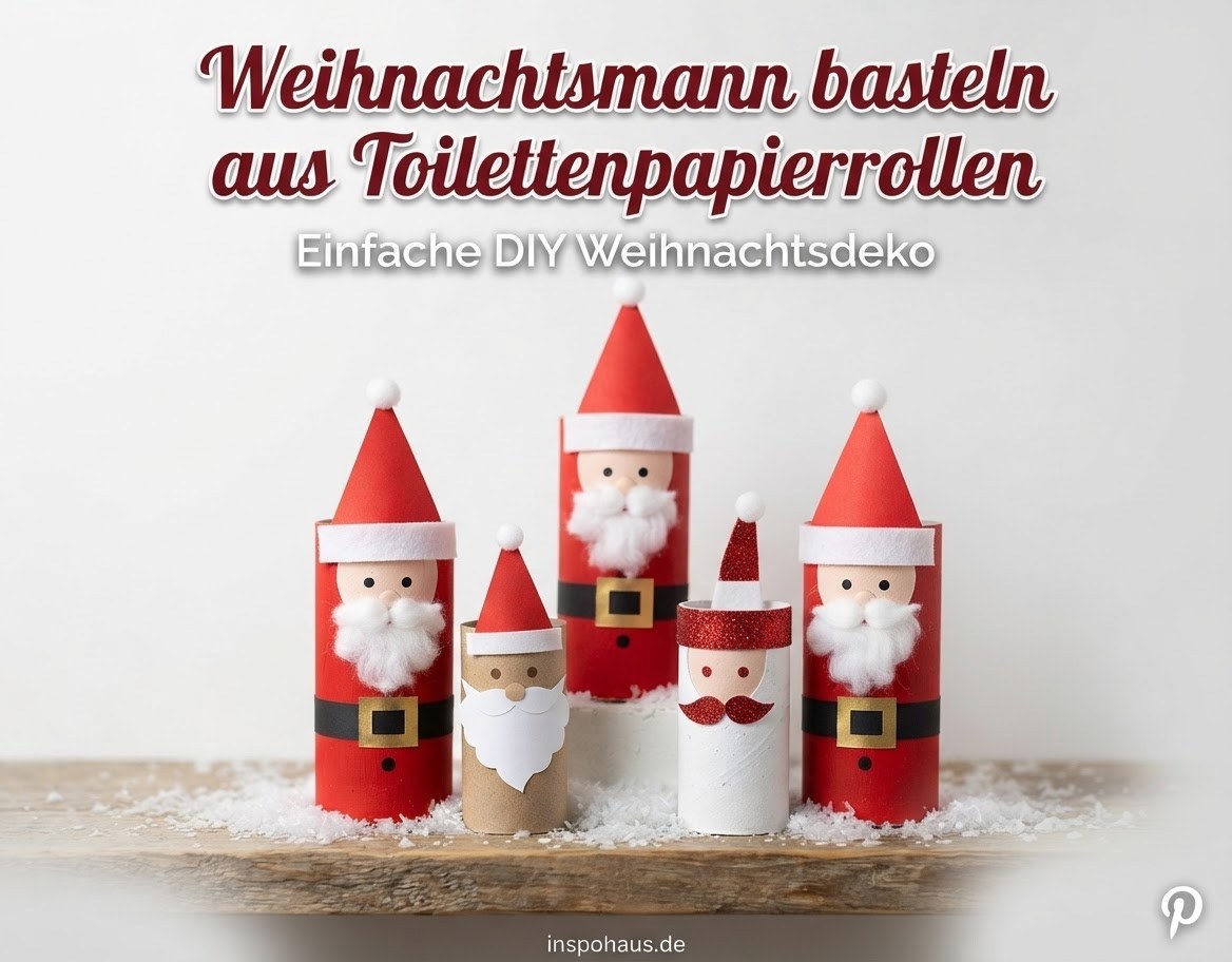 Weihnachtsmann basteln aus Toilettenpapierrollen