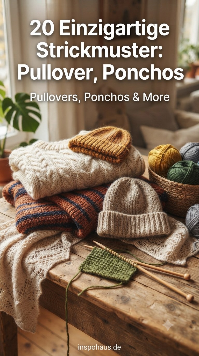 20 Einzigartige Strickmuster: Pullover, Ponchos & mehr